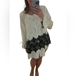 Vintage 70s Floral Long Sleeve Mini Dress Retro Size Medium